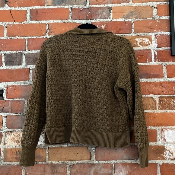 Madewell Sunbury Open-Stitch Polo Sweater in Golden Spinach, size M - Picture 7 of 7